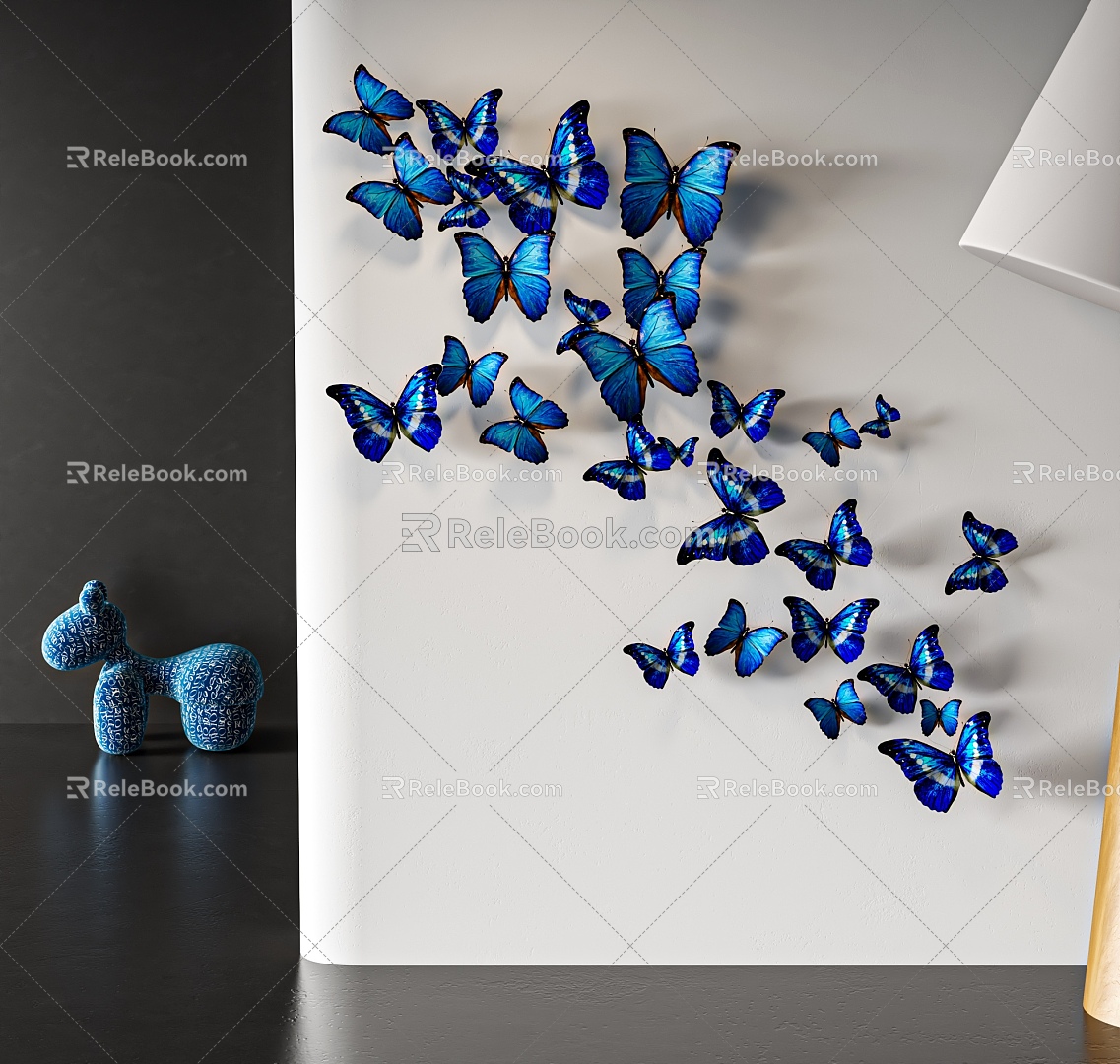 Butterfly wall decoration beautiful Chen butterfly wall decoration butterfly combination 3d model