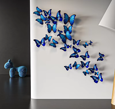 Blue Butterfly 3D Animal Wall Decor for Interior Home Decoration on White Wall 3d model Blue Butterfly 3D Animal Wall Decor for Interior Home Decoration on White Wall 3d model