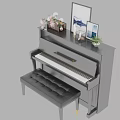 Elegant Piano and Art Supplies Display with Picture Frames Plants and Vase