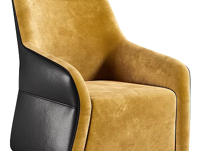 Stylish Single Sofa With Golden Velvet And Black Leather Armrest Design 3d model