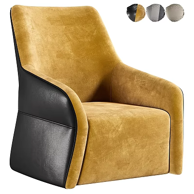 Stylish Single Sofa With Golden Velvet And Black Leather Armrest Design 3d model