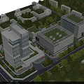Industrial Factory Complex Featuring Multiple Buildings Green Roofs And Tree Lined Roads 3d model