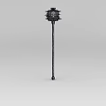 Fantasy Black Spiked Metal Mace With Long Shaft And Intricate Head Design