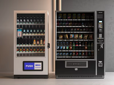 Commercial Vending Machines With Drinks Snacks And Modern Glass Front Design 3d model