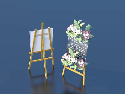 Golden Easels With Decorative Flowers And Paper Display For Daily Use 3d model