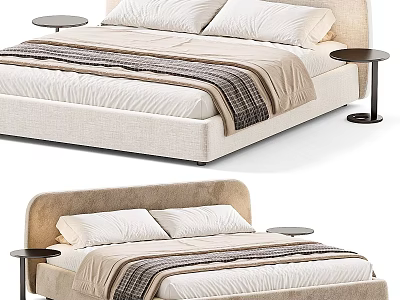 Elegant Modern Double Bed With Soft Upholstered Headboard And Wooden Side Tables 3d model