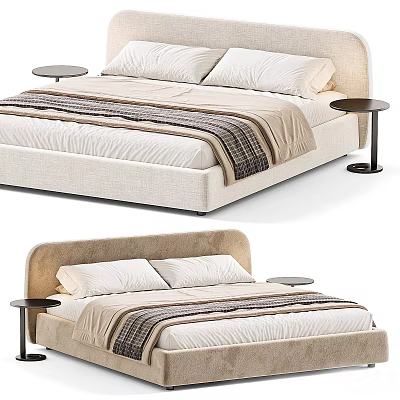 Elegant Modern Double Bed With Soft Upholstered Headboard And Wooden Side Tables 3d model