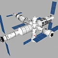 Cartoon Scenario of Space Station with Solar Panels Orbiting Earth in Outer Space