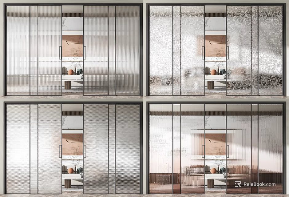 Modern Glass Sliding Doors With Transparent Frosted Design For Interior Partition Styles 3d model 