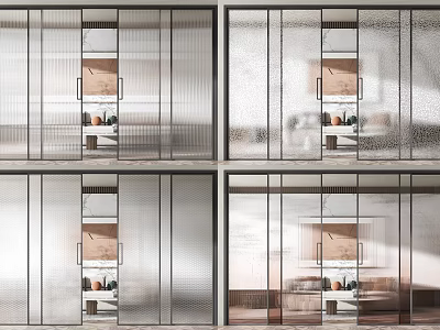 Modern Glass Sliding Doors With Transparent Frosted Design For Interior Partition Styles 3d model