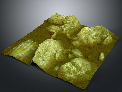 Rugged Green Yellow 3D Terrain Model With Textured Surface And Rolling Hills 3d model