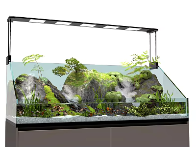 Freshwater Aquarium Setup with Natural Rock Formations Aquatic Plants and LED Lighting 3d model