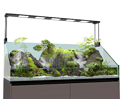 Freshwater Aquarium Setup with Natural Rock Formations Aquatic Plants and LED Lighting 3d model