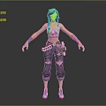 Vibrant Haired 3D Character Wearing Green Tank Top With Skull Design And Ripped Jeans