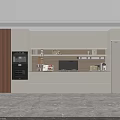 Modern White Kitchen Cabinets With Wooden Accents And Built in Appliances