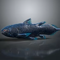 Realistic Blue Fish 3D Render Featuring Red Eyes Shiny Scales And Gray Background