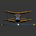 Yellow Biplane Model On Blue Circular Platform With Yellow White Lines