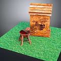 Wooden Beehive And Small Stool On Green Grass Ground Scene