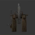 Two Old Fashioned Industrial Stone Grinders With Wooden Support Frames