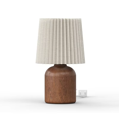 Modern Table Lamp with Wooden Base and Beige Pleated Lampshade and White Cube Accent 3d model