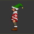 Christmas Elf Character In Green Hat And Red Sweater With Snowflake Pattern And Brown Boots