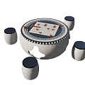 Outdoor Round Stone Table with Chessboard and Pieces Surrounded by Stone Stools with Traditional Patterns 3d model