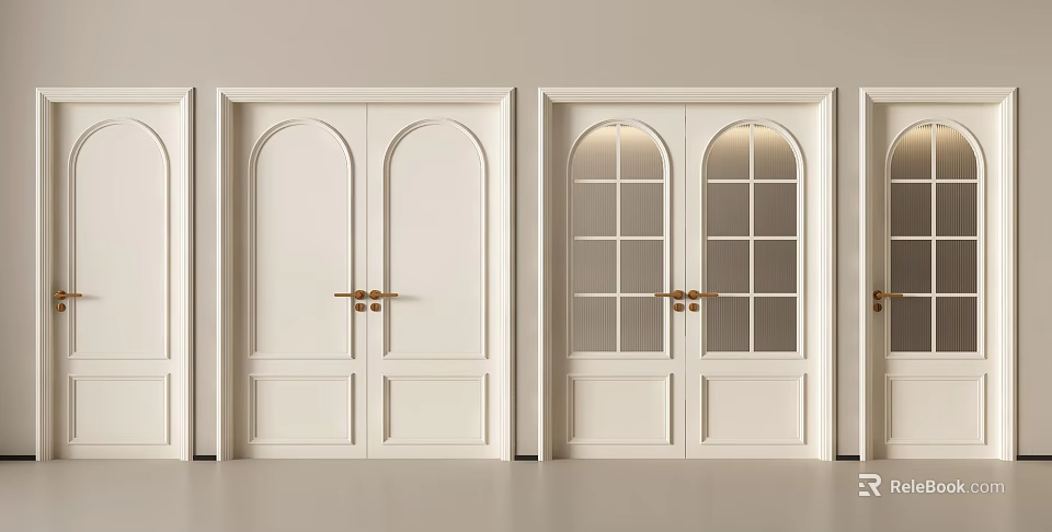 White Double Doors With Glass Panels And Metal Handles For Modern Interior Design 3d model 