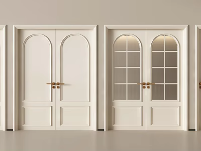 White Double Doors With Glass Panels And Metal Handles For Modern Interior Design 3d model