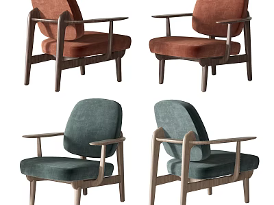 Modern Single Sofa Designs with Wooden Frame and Orange Green Upholstery 3d model
