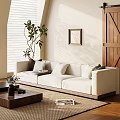 White Sectional Sofa In Minimalist Living Room With Potted Plant Wall Art And Coffee Table