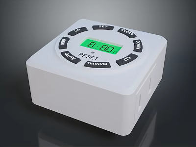 Household White Electronic Digital Timer with Circular Control Panel Green Display and Function Buttons 3d model