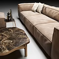 Elegant Modern Sofa and Coffee Table Set With Ottoman Marble Top Metal Frame and Pillows 3d model