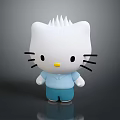 White Cat Shaped Doll with Spiky Hair Black Whiskers Yellow Nose and Blue Outfit