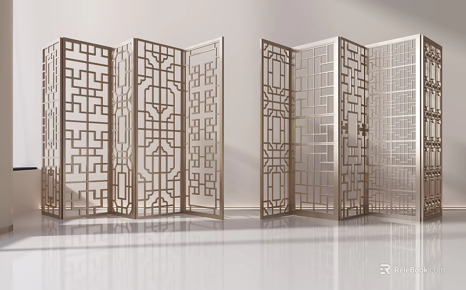 Chinese Lattice Screen With Intricate Geometric Patterns For Modern Interior Decor 3d model