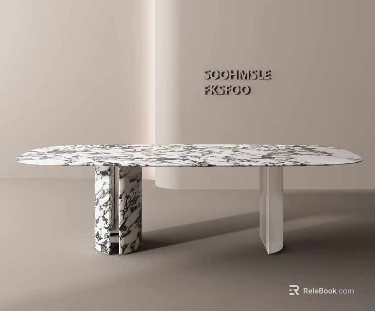Modern Minimalist Dining Table With Black And White Veined Marble Top And Geometric Legs 3d model 