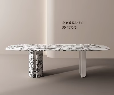 Modern Minimalist Dining Table With Black And White Veined Marble Top And Geometric Legs 3d model