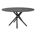 Round Textured Gray Coffee Table with Crossed Black Legs and Golden Ring
