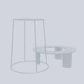 Circular Silver Display Shelves Two Tall And Short On Light Blue Background With Marble Floor
