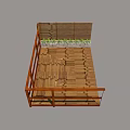 Stylish Partition Cabinet with Louvered Design and Plants on Wooden Floor Platform