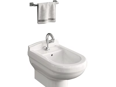 Modern Ceramic Toilet with Wall Mounted Towel Rack and Hanging Towel 3d model
