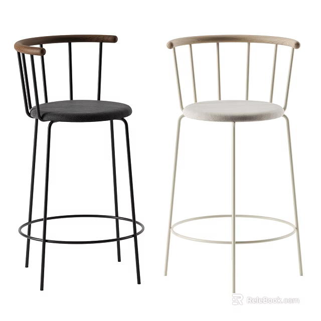 Two Modern Bar Stools With Different Colors Metal Legs And Round Base 3d model 