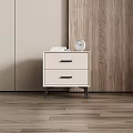 Double Bed With Beige Leather Headboard White Bed Sheets Side Table Lamp And Wooden Floor