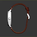 Stylish Watch With Red Leather Strap Silver Case Blue Dial And White Numbers Hands