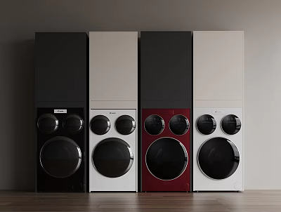 Modern Front Load Washing Machines In Black White Red And Side By Side Design 3d model