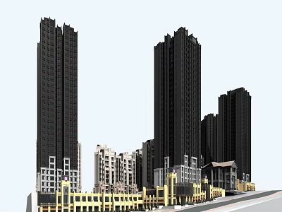 High Rise Residential Buildings Featuring Modern Black And White Exterior Design 3d model