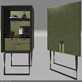 Elegant Green Sideboard Cabinet With Textured Surface Metal Legs Drawers And Coffee Machine Interior