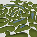 Garden Landscape Features with Irregular Green Shapes and Small Blue Water Areas