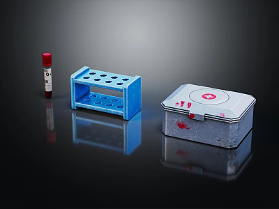 Essential Medical Devices Including Blue Test Tube Rack Blood Collection Tube And Sharps Container 3d model