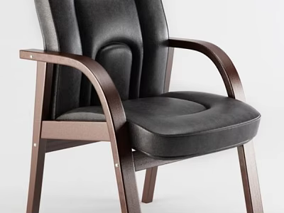 Modern Black Leather Office Chair With Wooden Arms And Comfortable Padded Seat 3d model