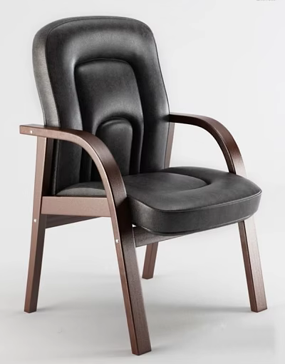 Modern Black Leather Office Chair With Wooden Arms And Comfortable Padded Seat 3d model
